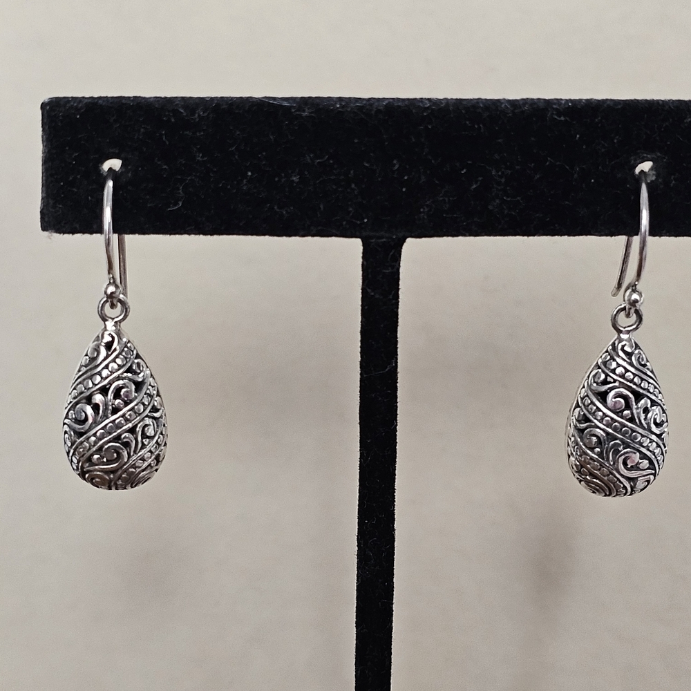 ATI Teardrop 925 Silver Filigree Drop Earrings Bali - Picture 9 of 16